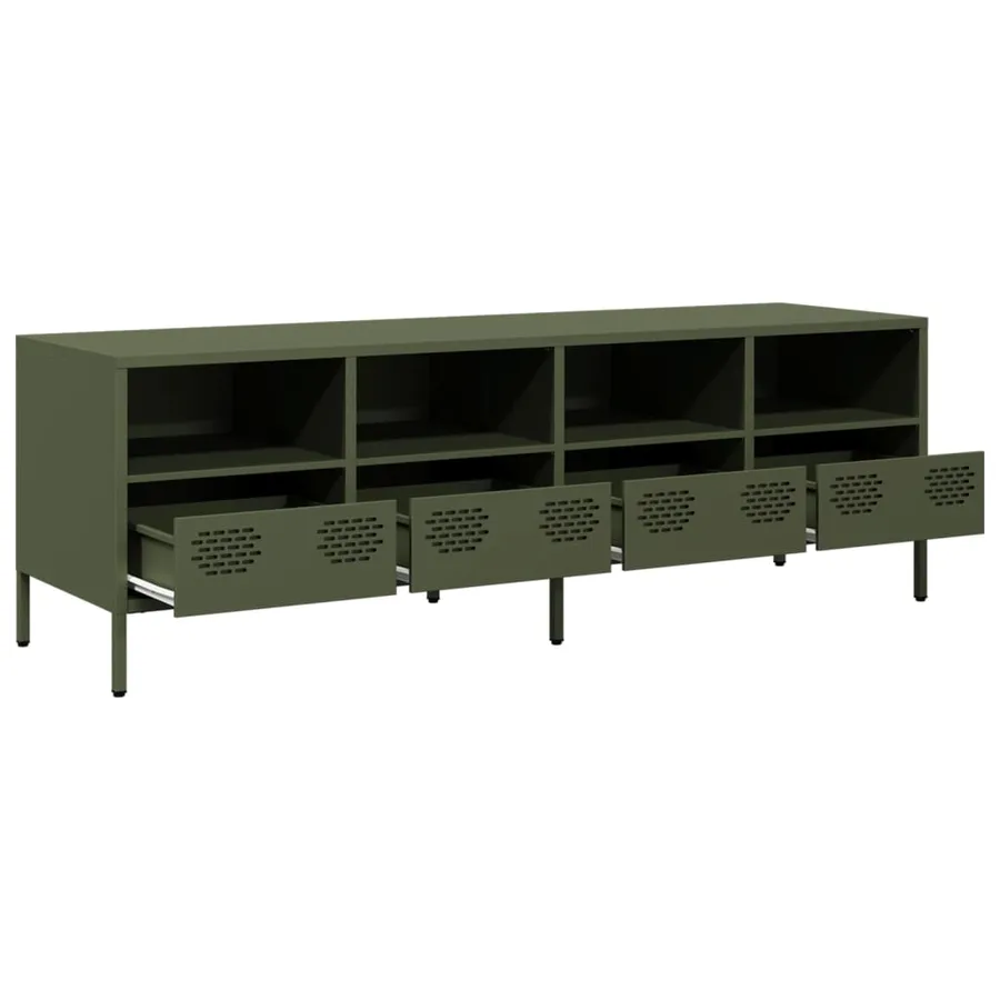 Meuble TV vert olive 135x39x43,5 cm acier laminé à froid - 5