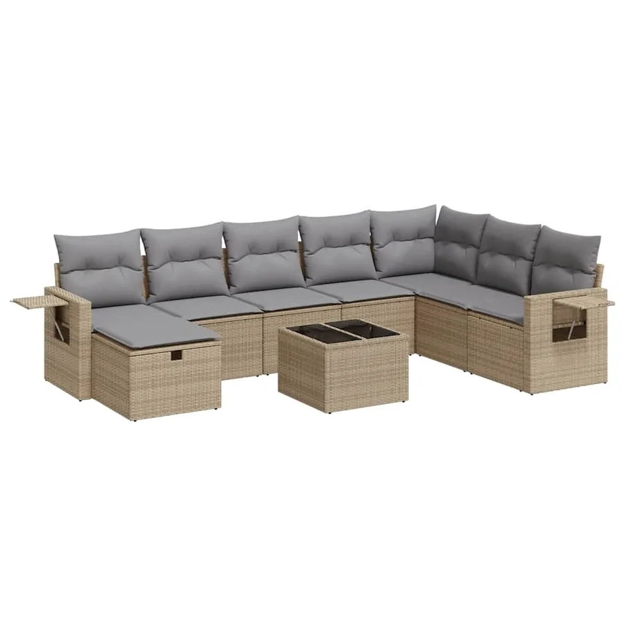 Salon de jardin avec coussins 9 pcs beige résine tressée - 2