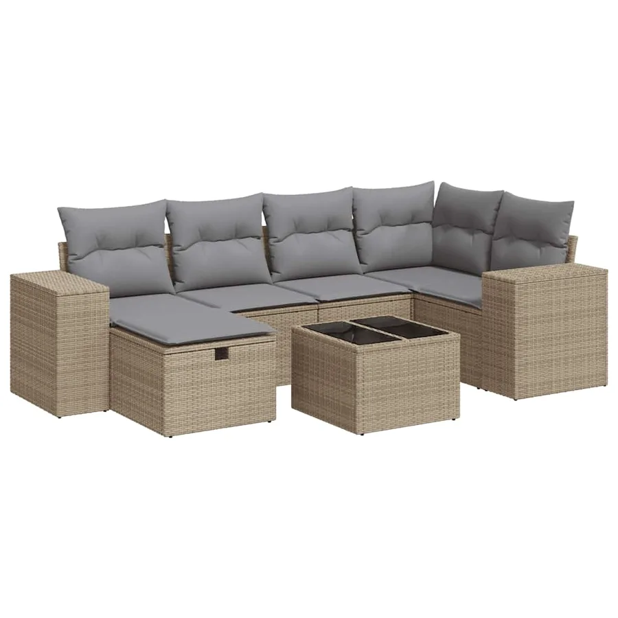 Salon de jardin avec coussins 7 pcs beige résine tressée - 2