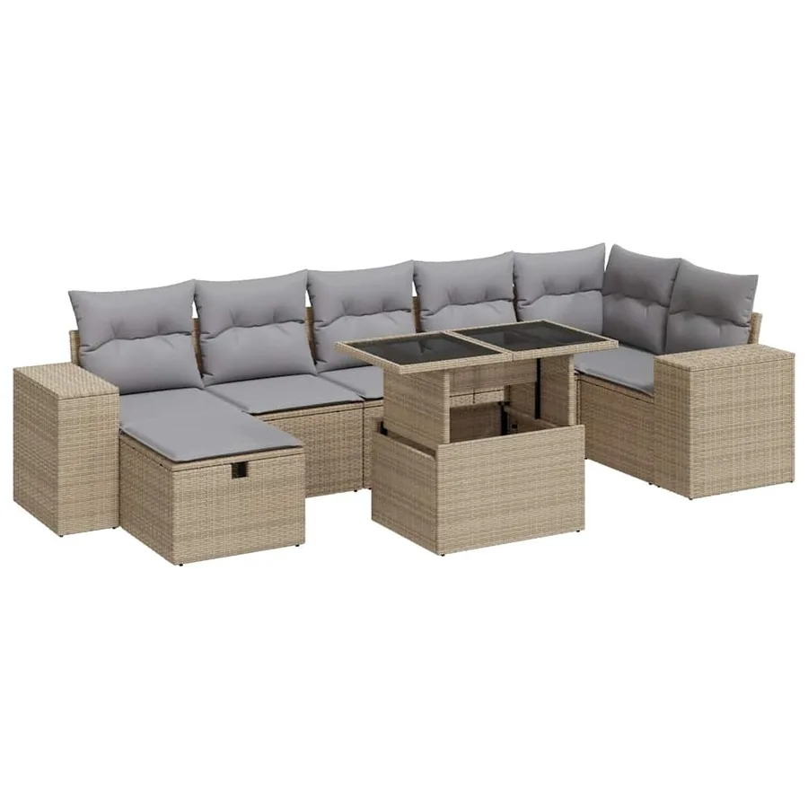 Salon de jardin avec coussins 5 pcs beige résine tressée - 2
