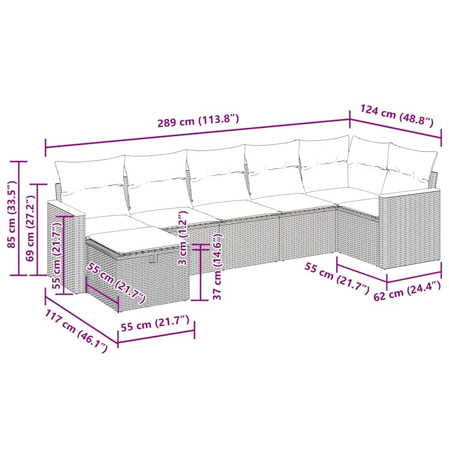 Salon de jardin avec coussins 7 pcs beige résine tressée - 16