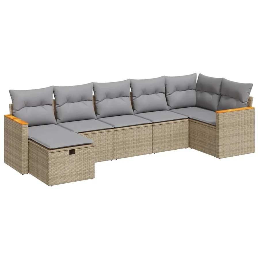 Salon de jardin avec coussins 7 pcs beige résine tressée - 2