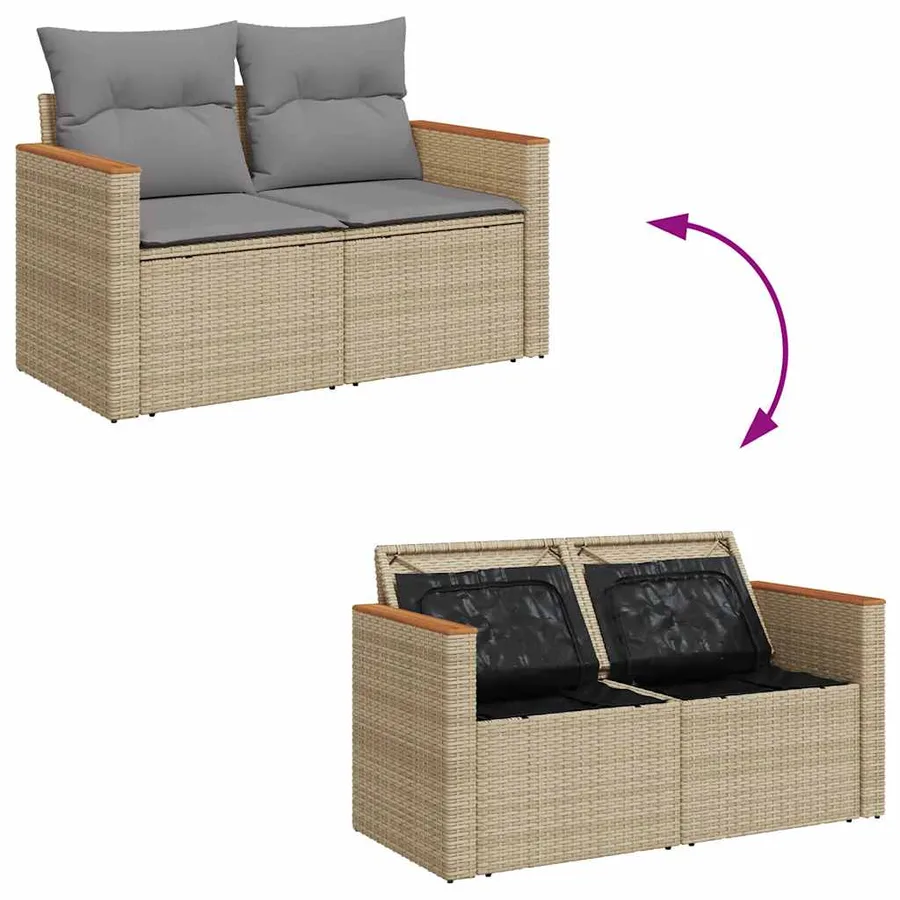 Salon de jardin avec coussins 7 pcs beige résine tressée - 7