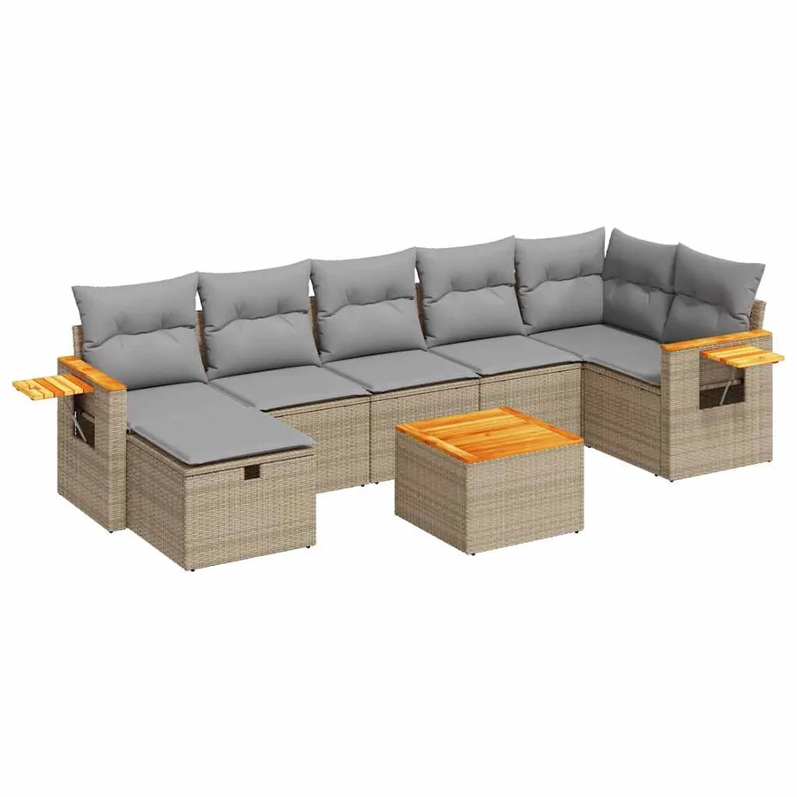 Salon de jardin avec coussins 8 pcs beige résine tressée - 2