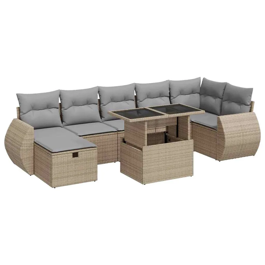 Salon de jardin avec coussins 8 pcs beige résine tressée - 2