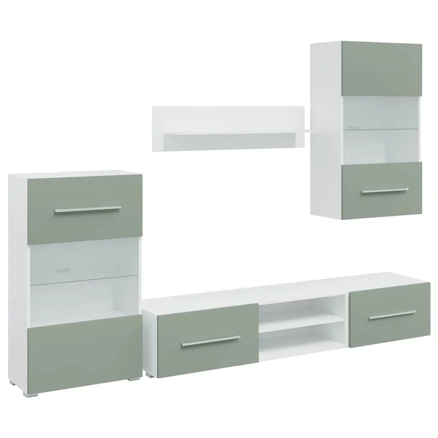 Meubles TV avec lumière LED 5 pcs vert olive bois d'ingénierie - 2