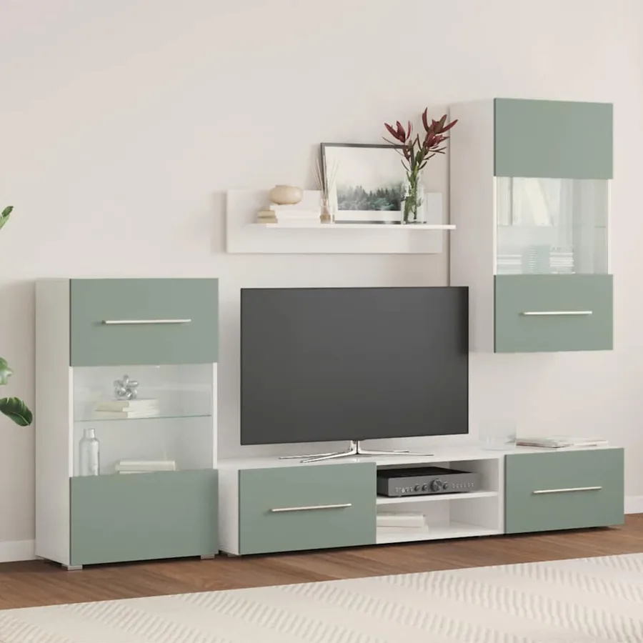 Meubles TV avec lumière LED 5 pcs vert olive bois d'ingénierie - 3