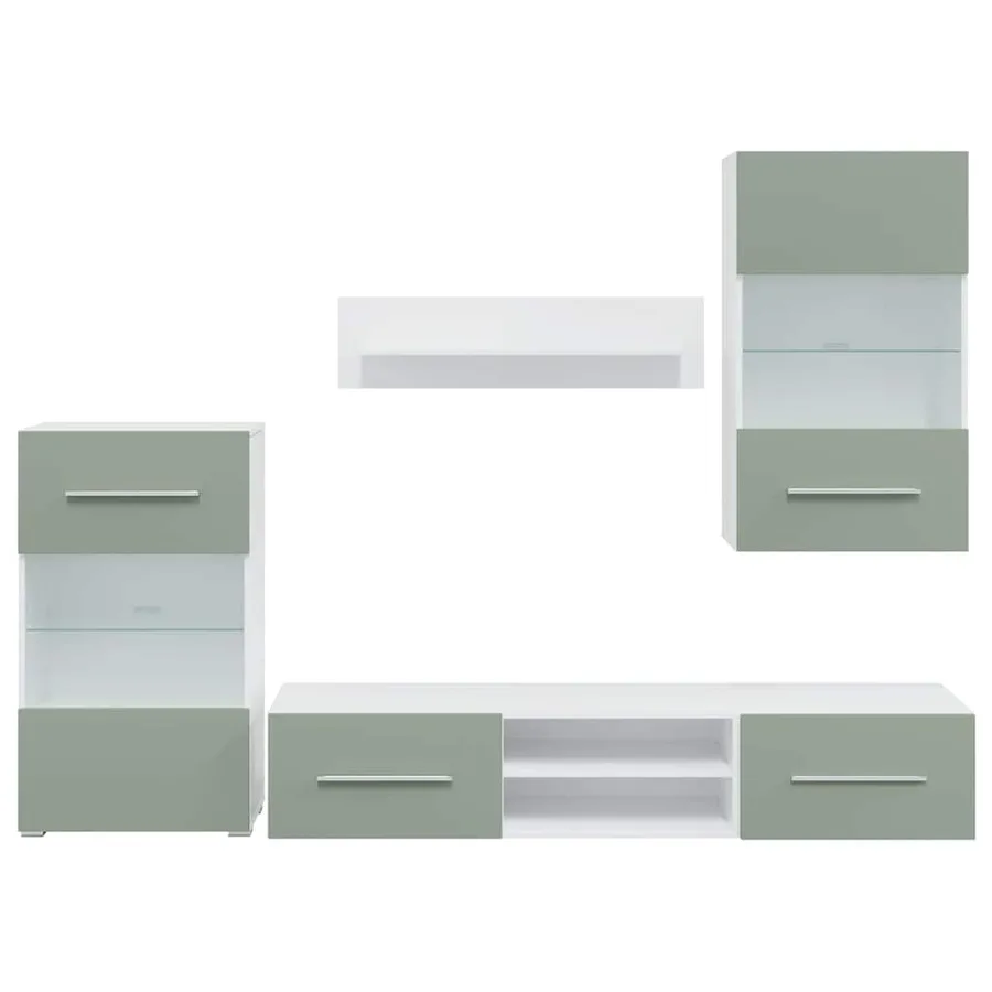 Meubles TV avec lumière LED 5 pcs vert olive bois d'ingénierie - 5