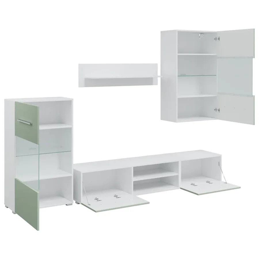 Meubles TV avec lumière LED 5 pcs vert olive bois d'ingénierie - 6