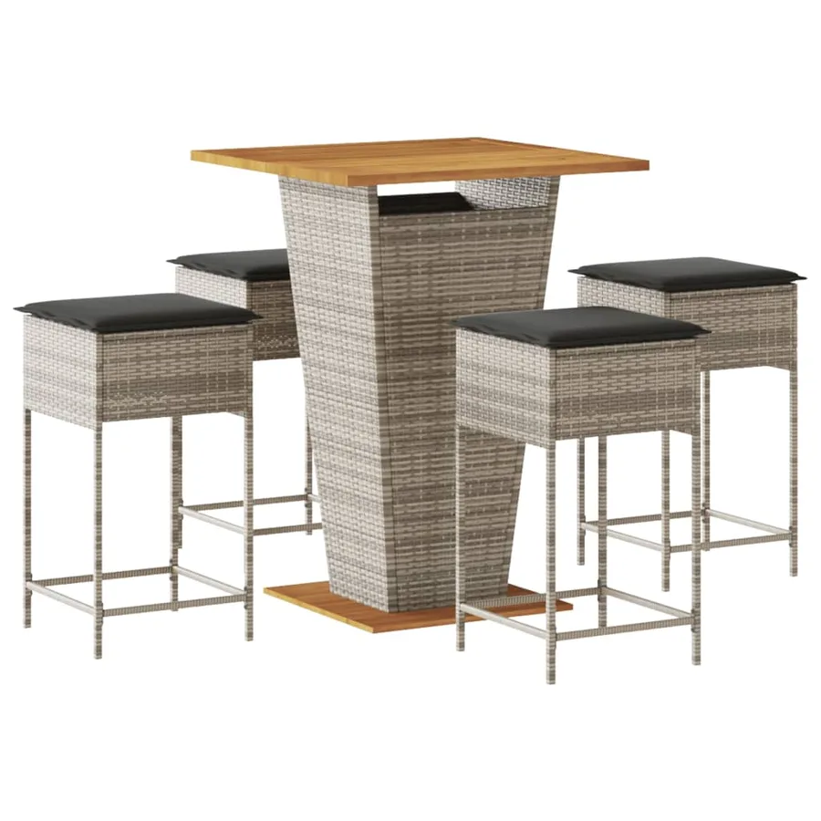 Ensemble de bar de jardin 5 pcs avec coussins gris poly rotin - 2