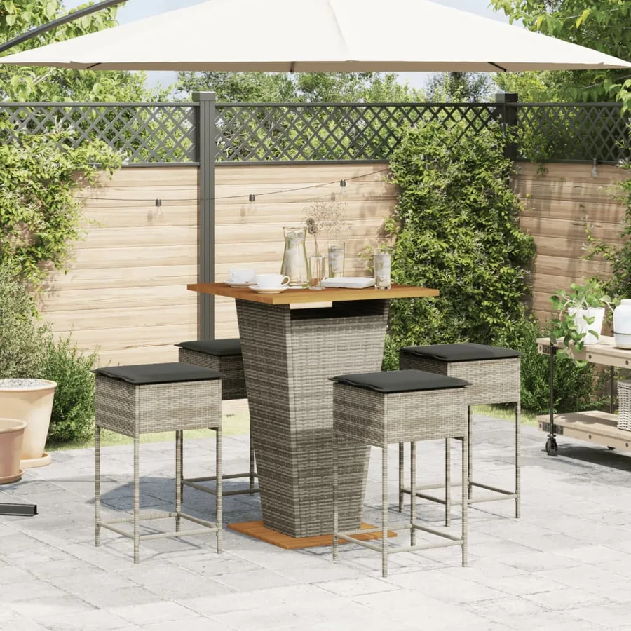 Ensemble de bar de jardin 5 pcs avec coussins gris poly rotin - 3