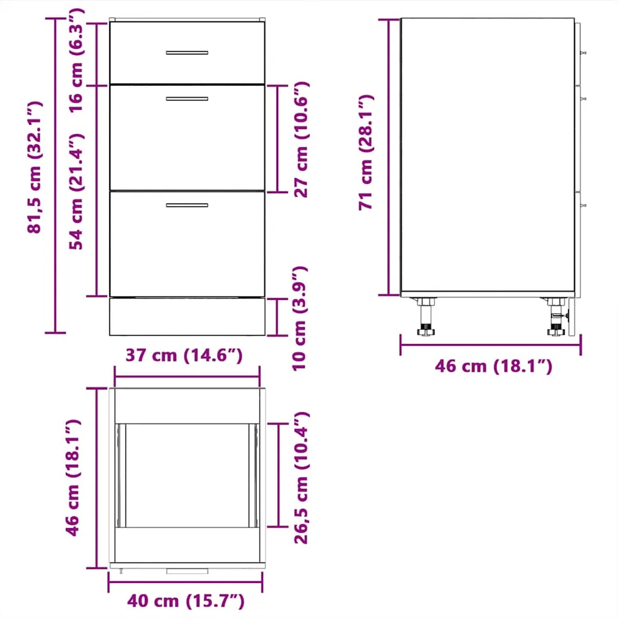 Meuble bas "Lyon" Chêne fumé 40 x 46 x 81,5 cm Bois d'ingénierie - 11