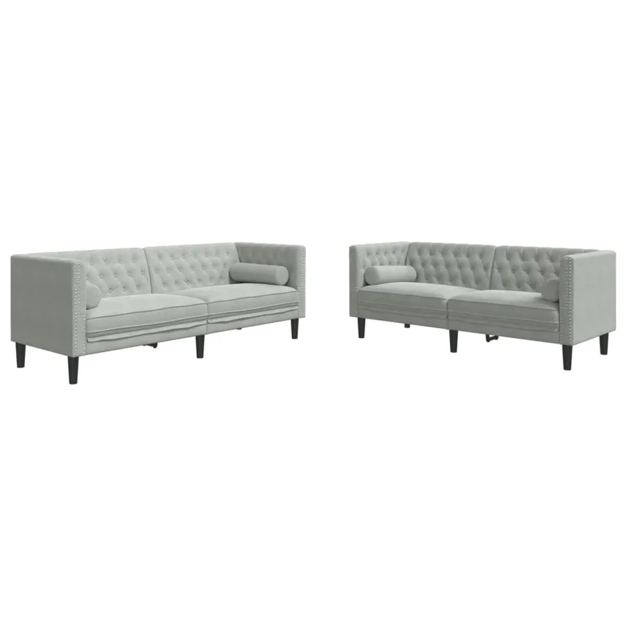 Ensemble de canapé Chesterfield et traversins 2 pcs gris clair - 2