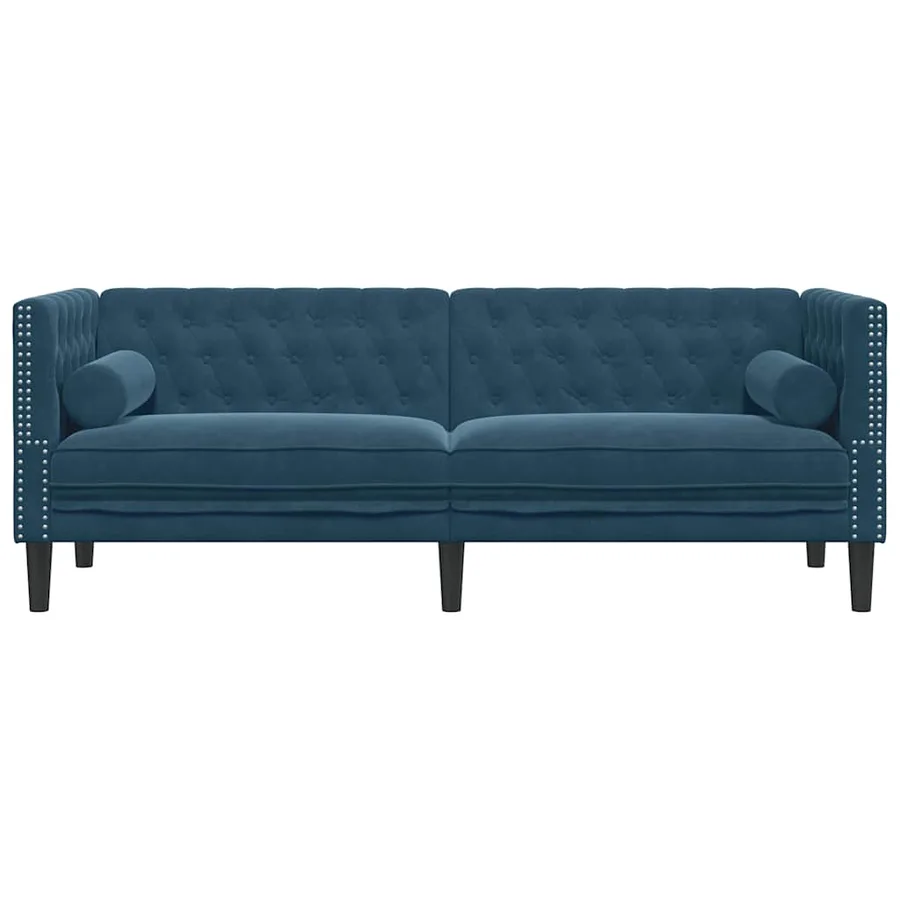 Canapé Chesterfield avec traversins 3 places bleu velours - 4