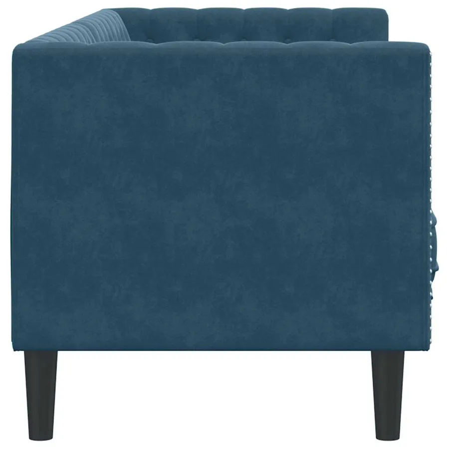 Canapé Chesterfield avec traversins 3 places bleu velours - 5