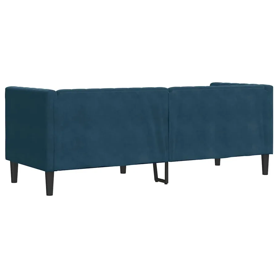Canapé Chesterfield avec traversins 3 places bleu velours - 6