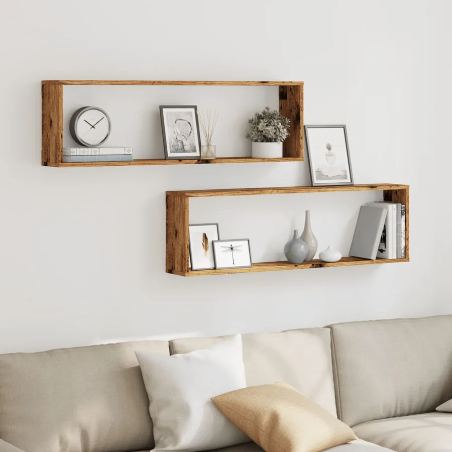 Étagères cube murales 2 pcs vieux bois 100x15x30 cm - 3