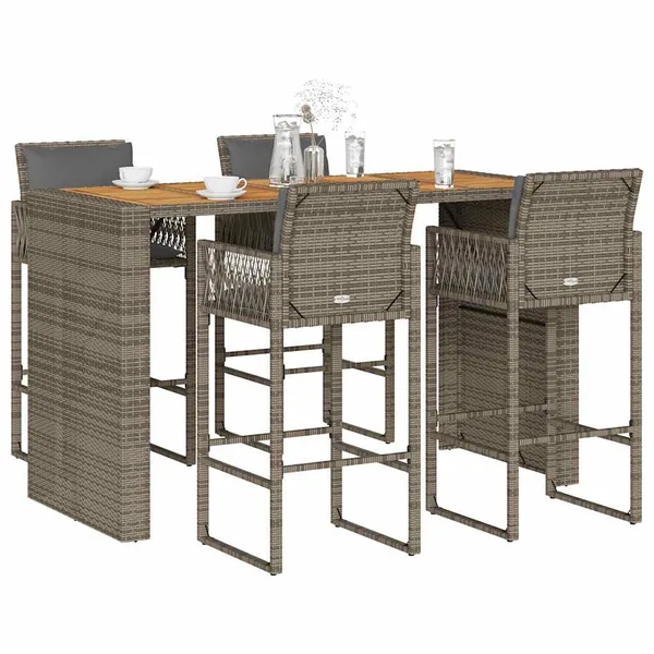 Ensemble de bar de jardin 5 pcs avec coussins gris poly rotin