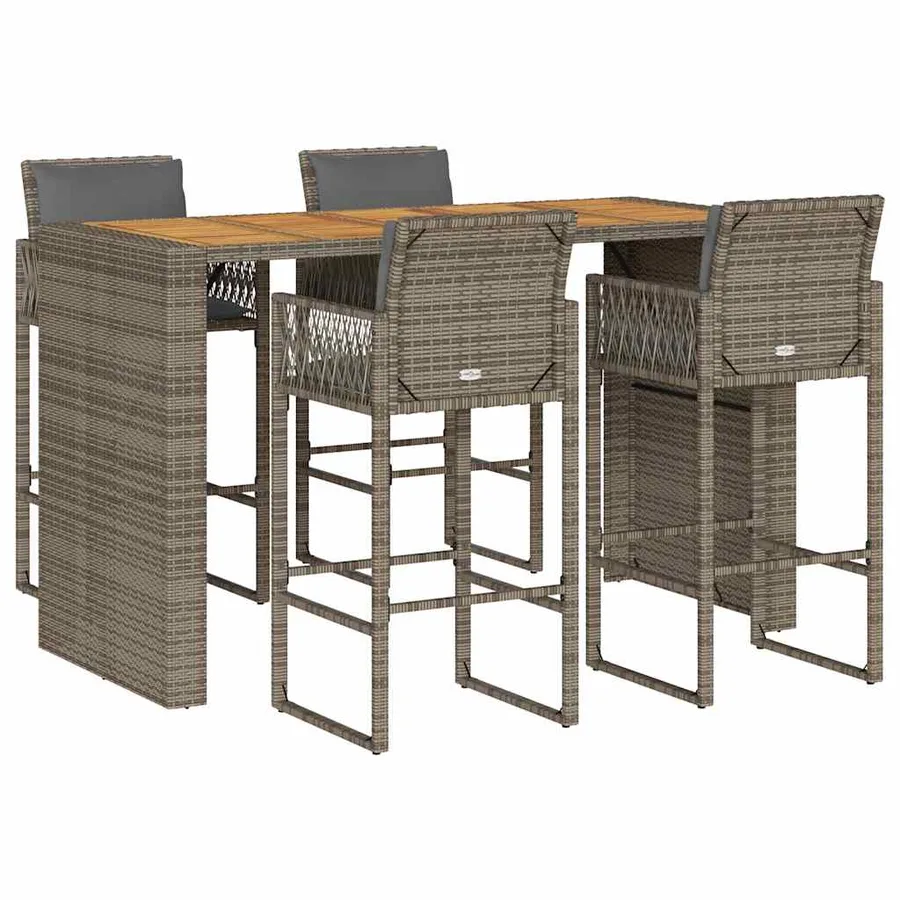 Ensemble de bar de jardin 5 pcs avec coussins gris poly rotin - 2
