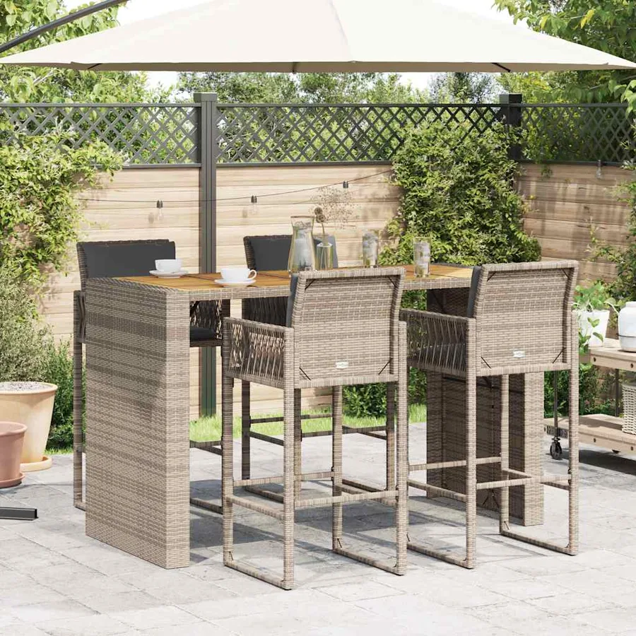 Ensemble de bar de jardin 5 pcs avec coussins gris poly rotin - 3