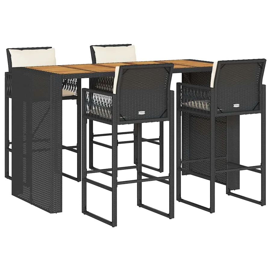 Ensemble de bar de jardin 5 pcs avec coussins noir poly rotin - 2