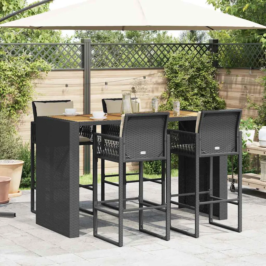 Ensemble de bar de jardin 5 pcs avec coussins noir poly rotin - 3