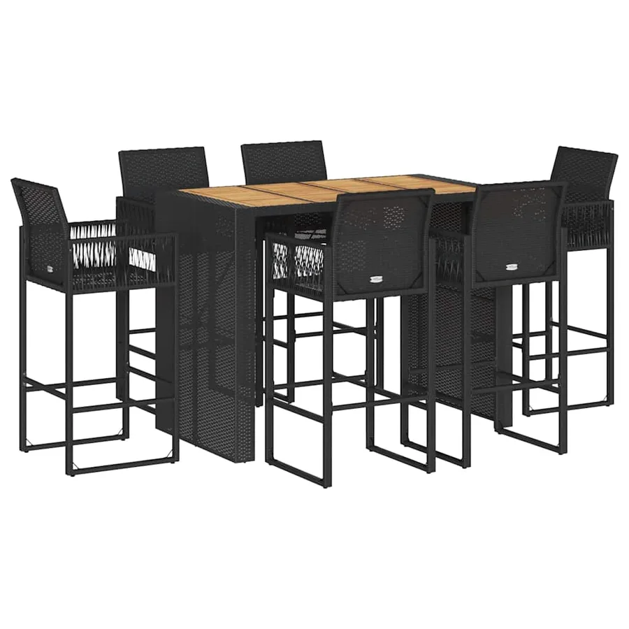 Ensemble de bar de jardin 7 pcs sans coussins noir poly rotin - 2