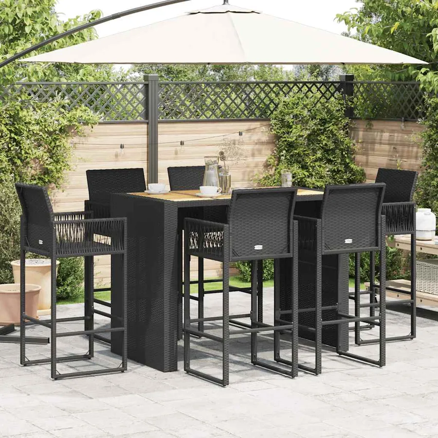 Ensemble de bar de jardin 7 pcs sans coussins noir poly rotin - 3