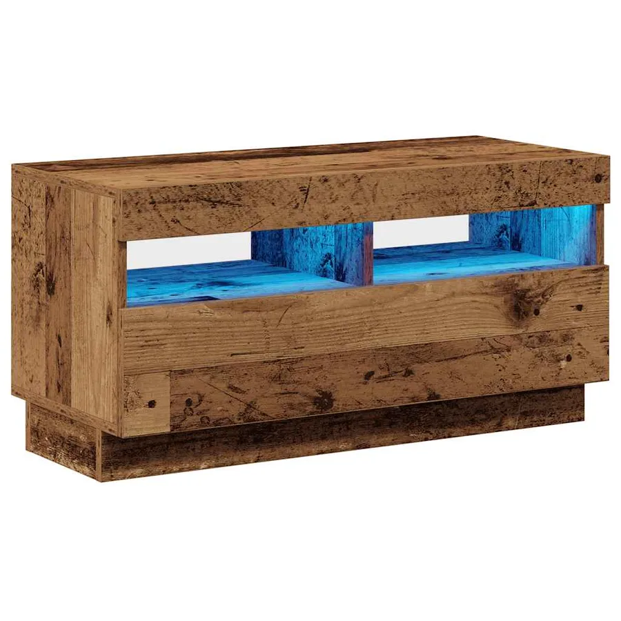 Meuble TV avec lumières LED vieux bois bois d'ingénierie - 2