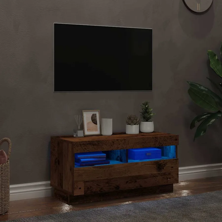 Meuble TV avec lumières LED vieux bois bois d'ingénierie - 3