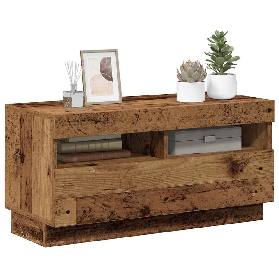 Meuble TV avec lumières LED vieux bois bois d'ingénierie - 5