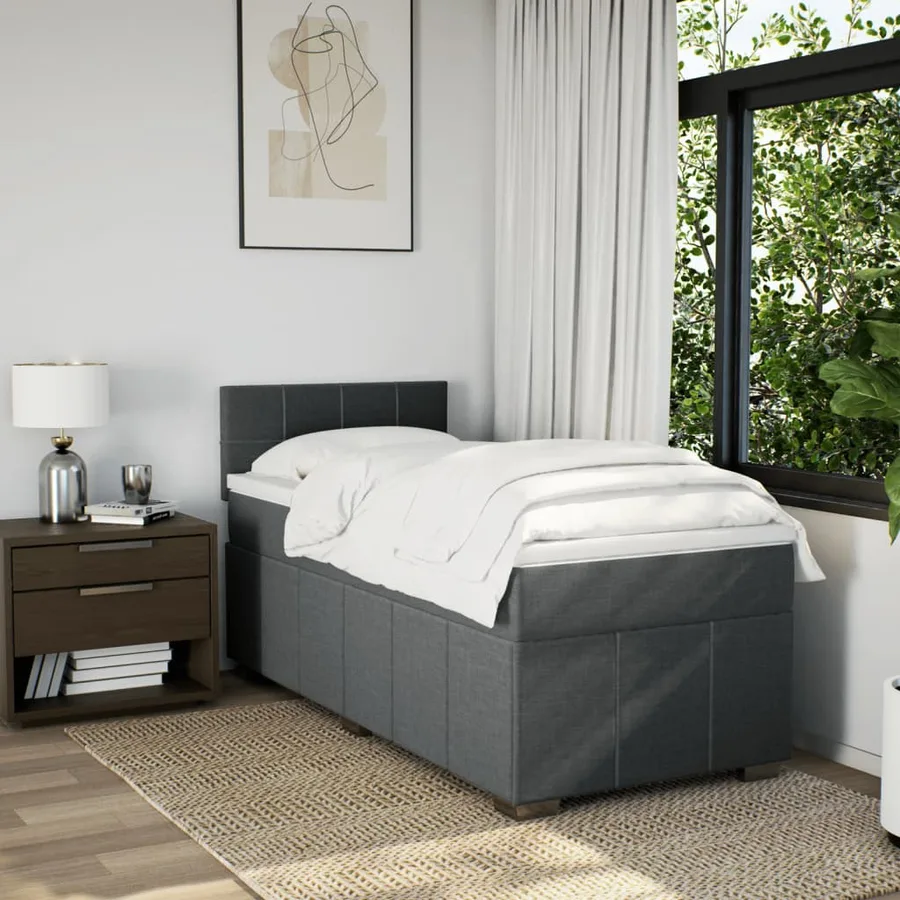 Sommier à lattes de lit avec matelas Gris foncé 90x200 cm Tissu - 3