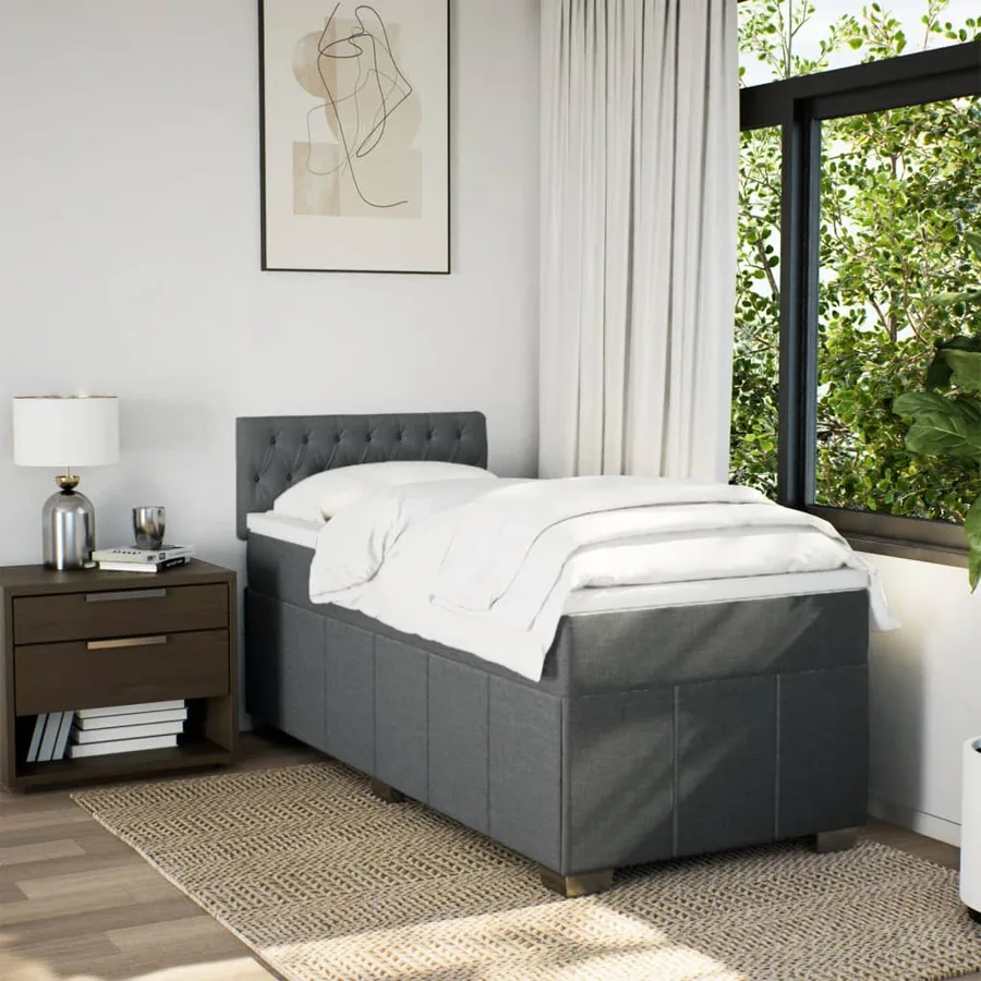 Sommier à lattes de lit avec matelas Gris foncé 90x200 cm Tissu - 3