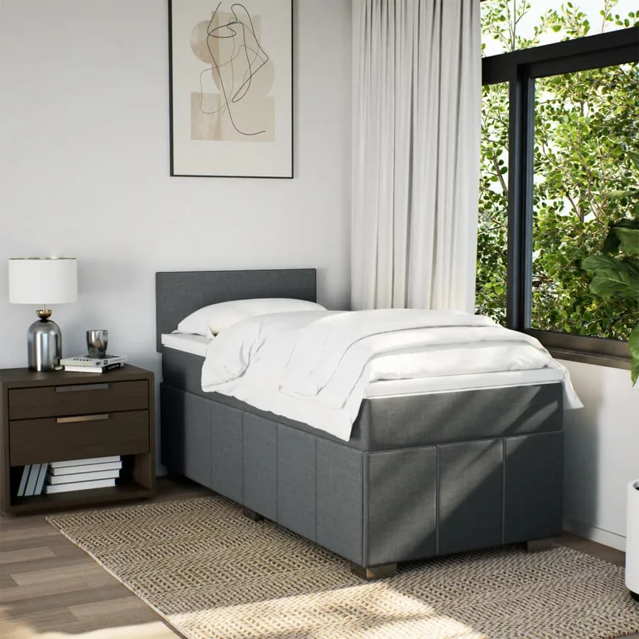 Sommier à lattes de lit avec matelas Gris foncé 100x200cm Tissu - 3