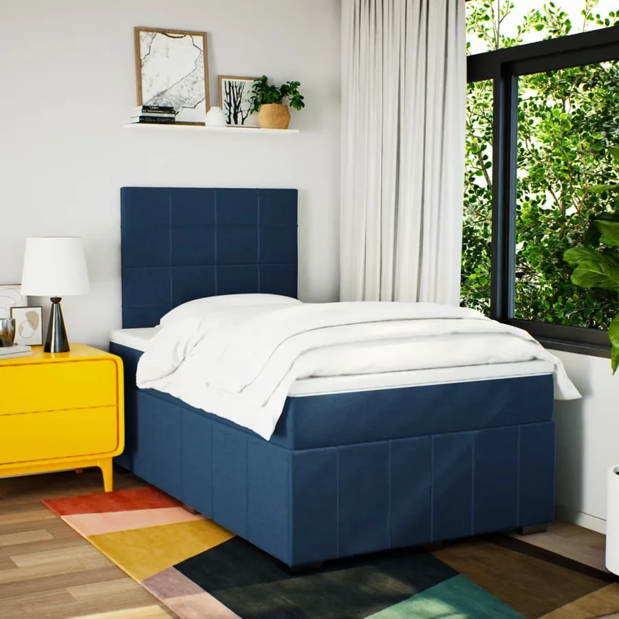 Sommier à lattes de lit avec matelas bleu 120x190 cm tissu - 5