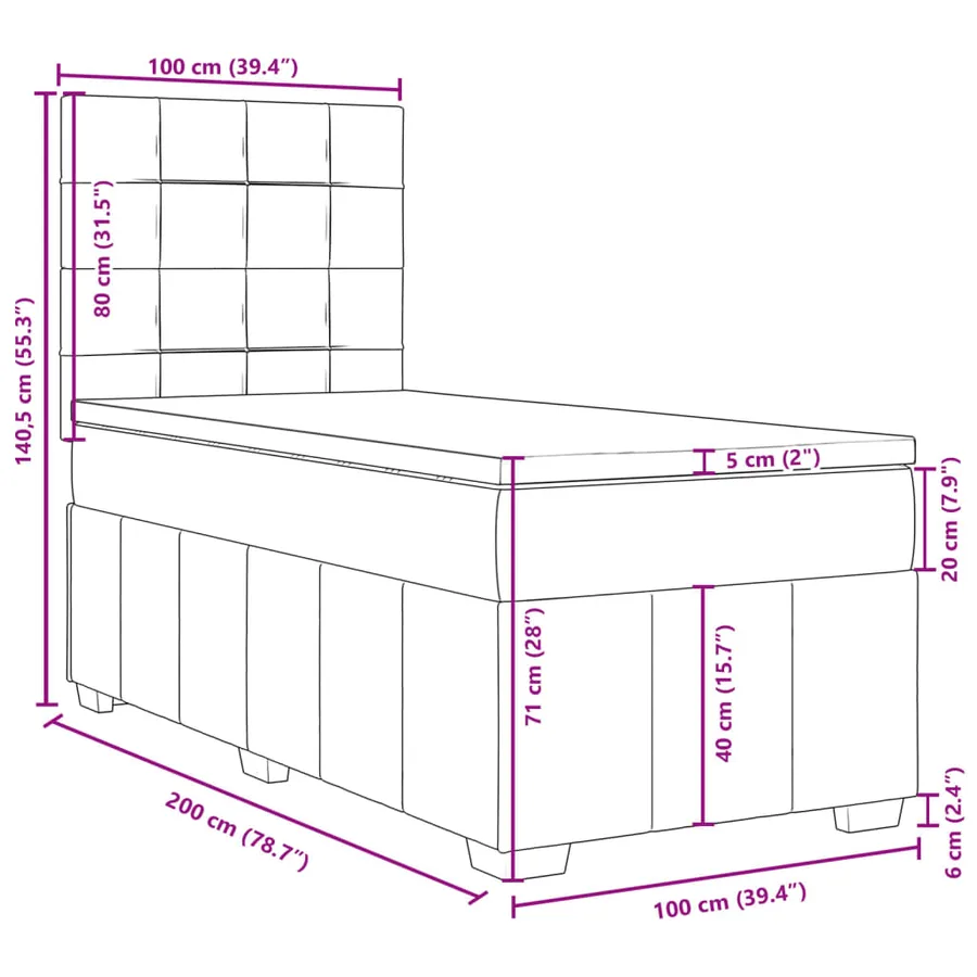 Sommier à lattes de lit avec matelas Gris foncé 100x200cm Tissu - 18