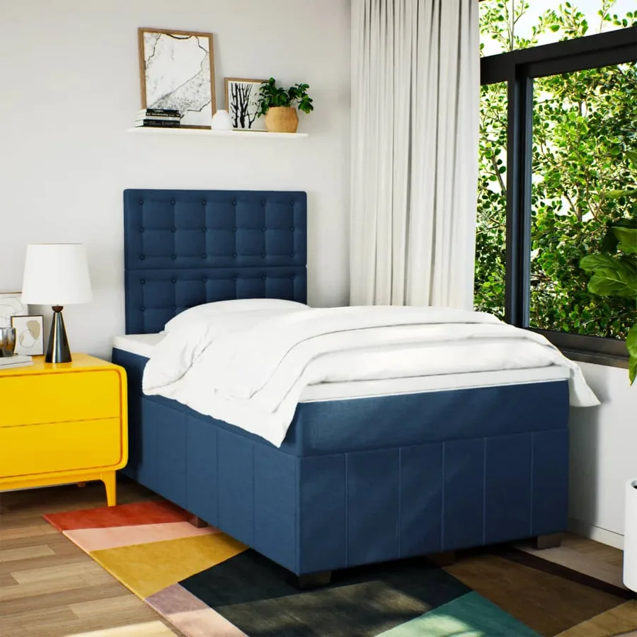 Sommier à lattes de lit avec matelas bleu 120x190 cm tissu - 3