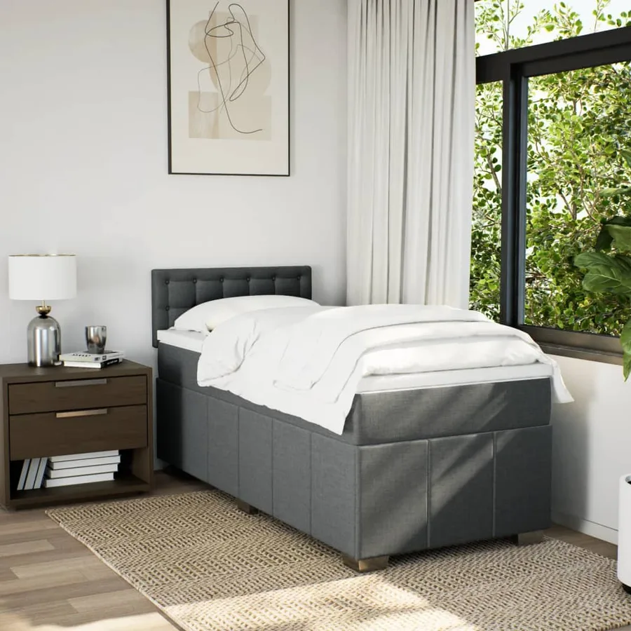 Sommier à lattes de lit et matelas Gris foncé 90x190 cm Tissu - 3