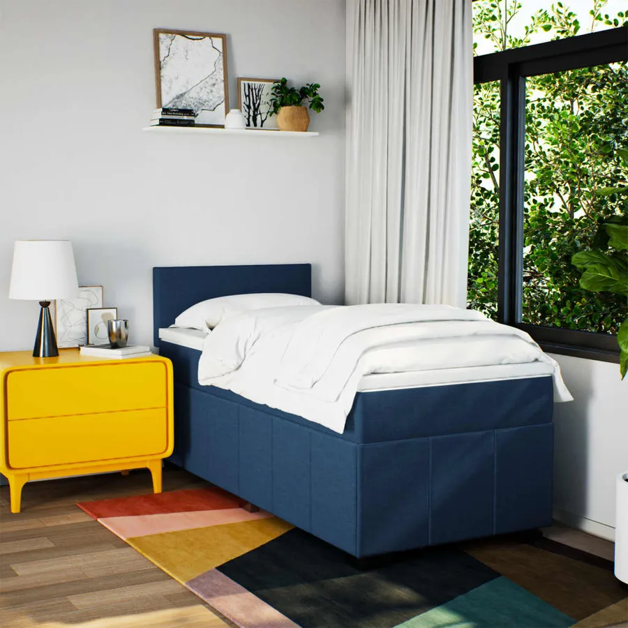 Sommier à lattes de lit avec matelas Bleu 90x200 cm Tissu - 3