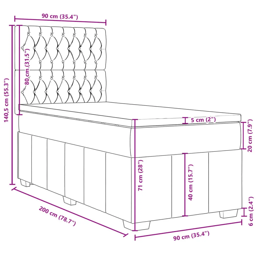 Sommier à lattes de lit avec matelas Crème 90x200 cm Tissu - 18