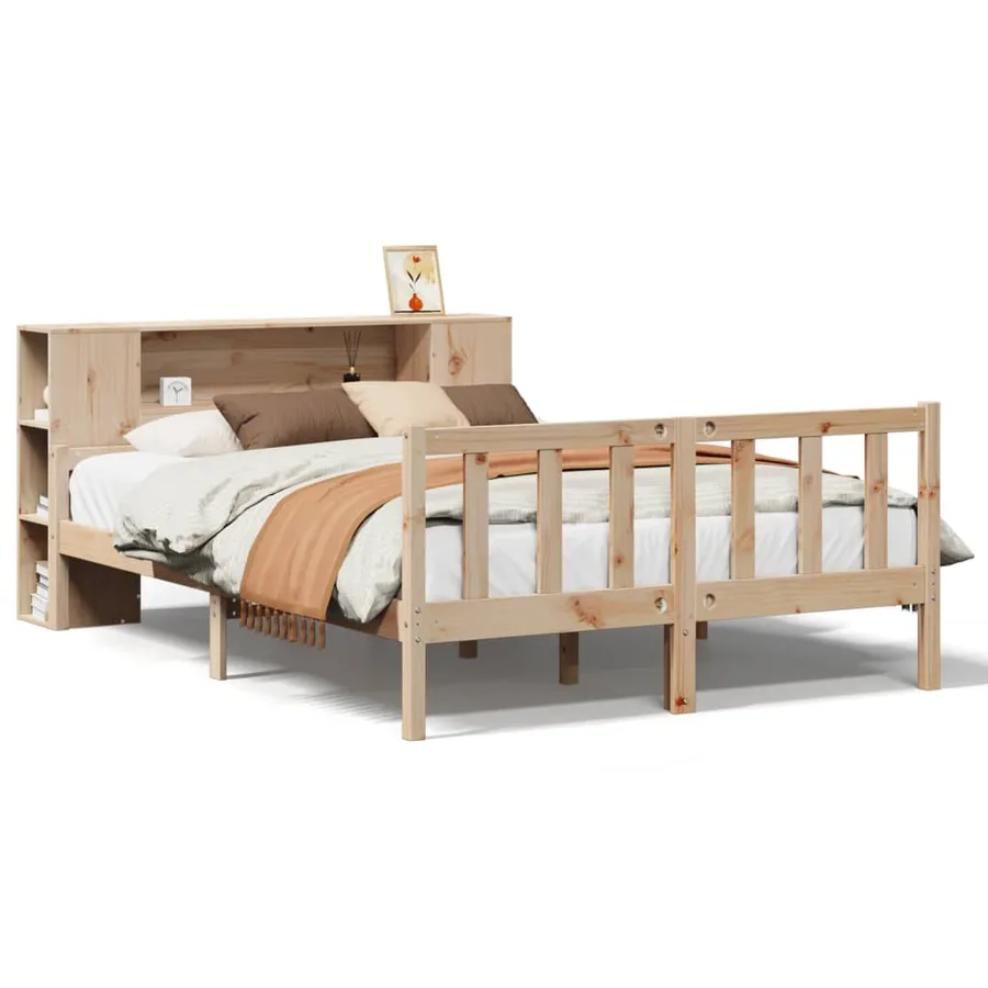 Lit bibliothèque sans matelas 160x200 cm bois massif de pin - 2