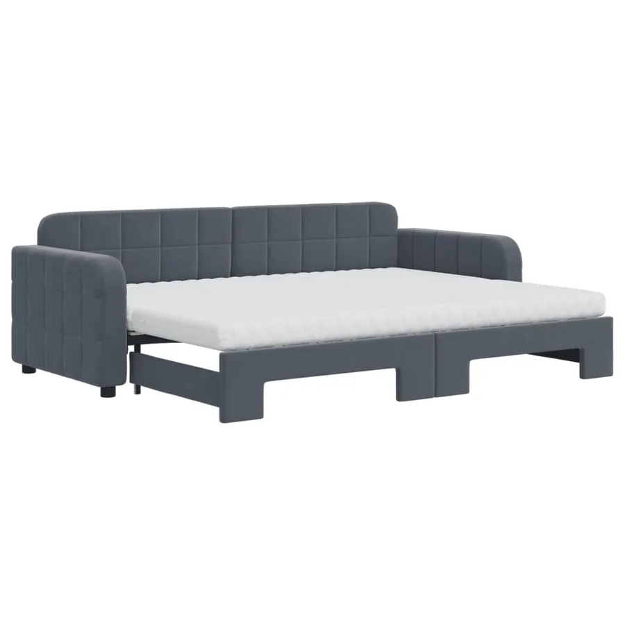 Lit de jour avec gigogne et matelas gris foncé 80x200cm velours - 2