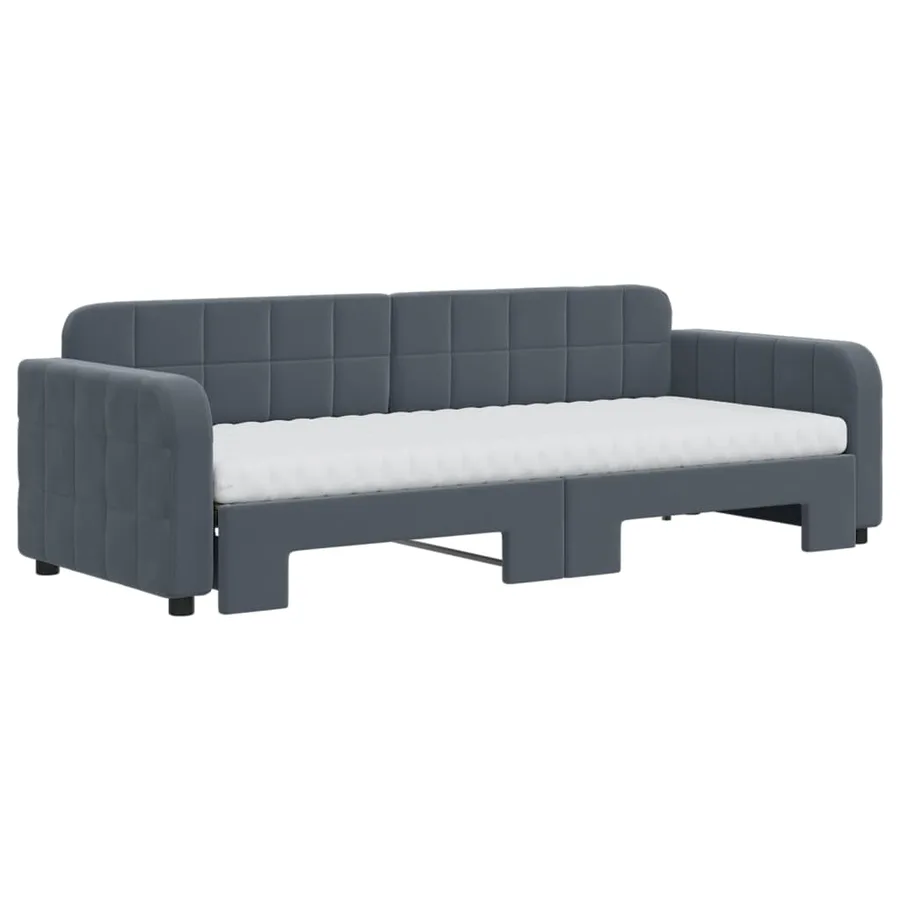 Lit de jour avec gigogne et matelas gris foncé 80x200cm velours - 3