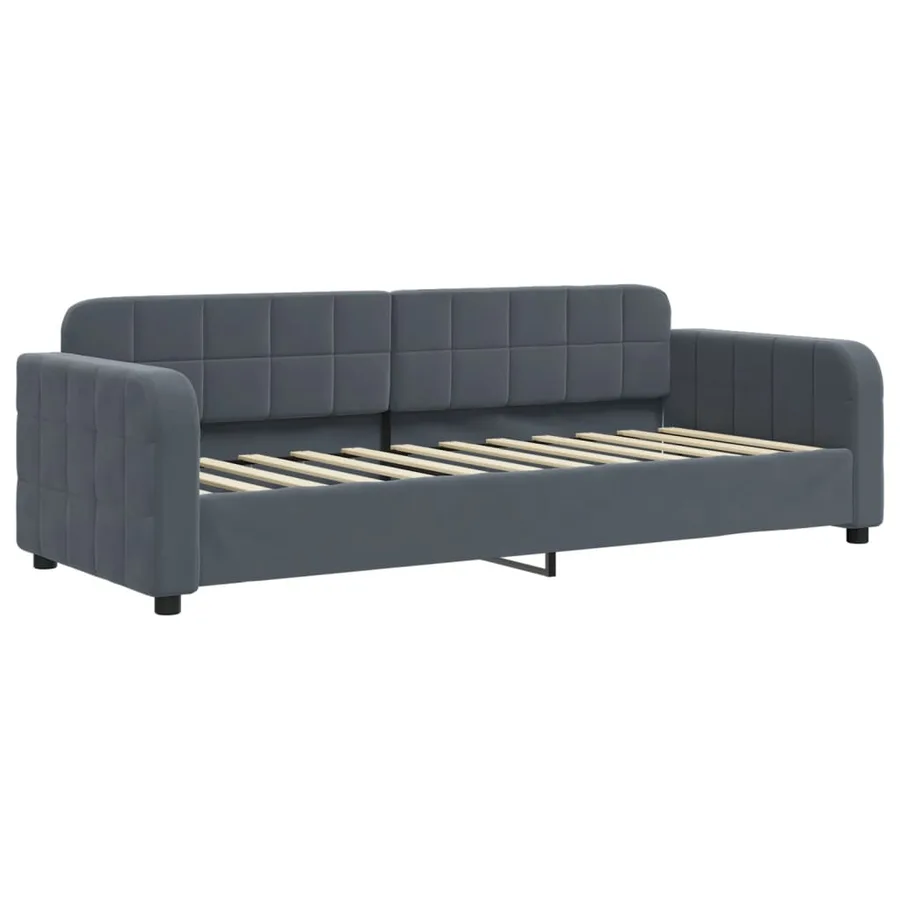 Lit de jour avec gigogne et matelas gris foncé 80x200cm velours - 4