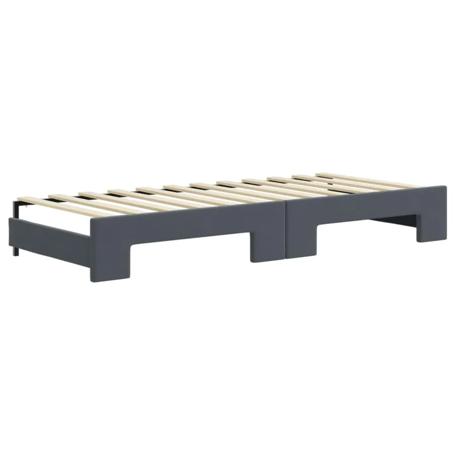 Lit de jour avec gigogne et matelas gris foncé 80x200cm velours - 5