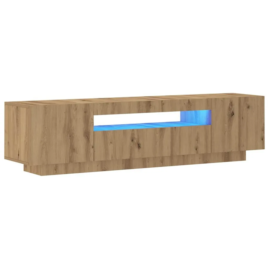 Meuble TV avec lumières LED chêne artisanal bois d'ingénierie - 3