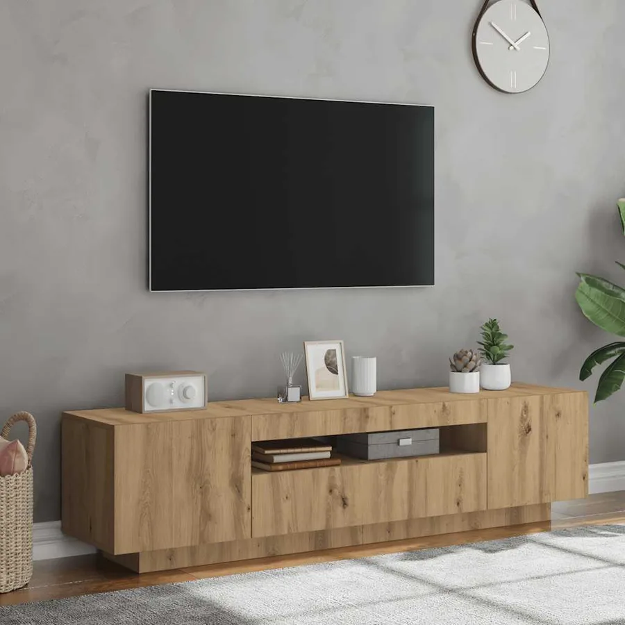 Meuble TV avec lumières LED chêne artisanal bois d'ingénierie - 4