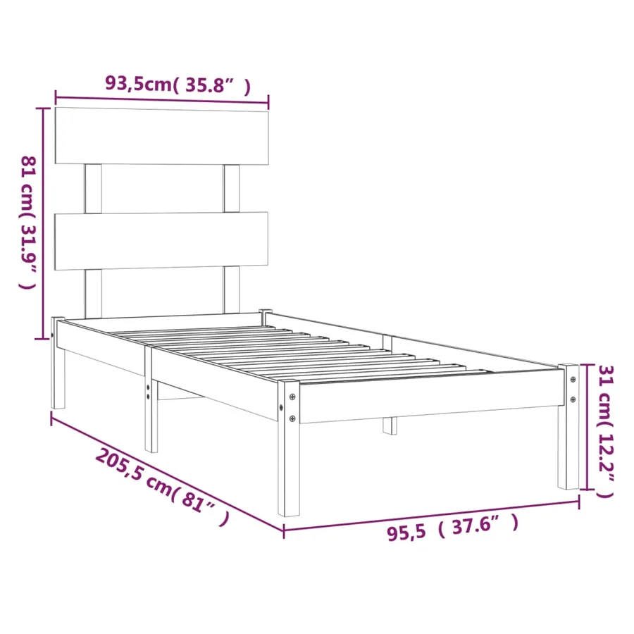 Cadre de lit sans matelas blanc 90x200 cm bois massif - 6
