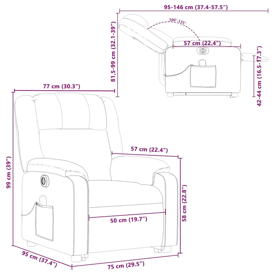 Fauteuil inclinable de massage électrique Crème Tissu - 17