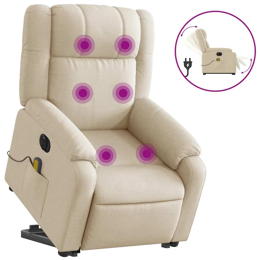 Fauteuil inclinable de massage électrique Crème Tissu - 2
